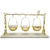 Classic Touch 3 Hanging Bowls On Branch And Bird Stand With Marble Base