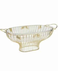 Classic Touch Leaf Oval Shaped Bowl With Glass Insert
