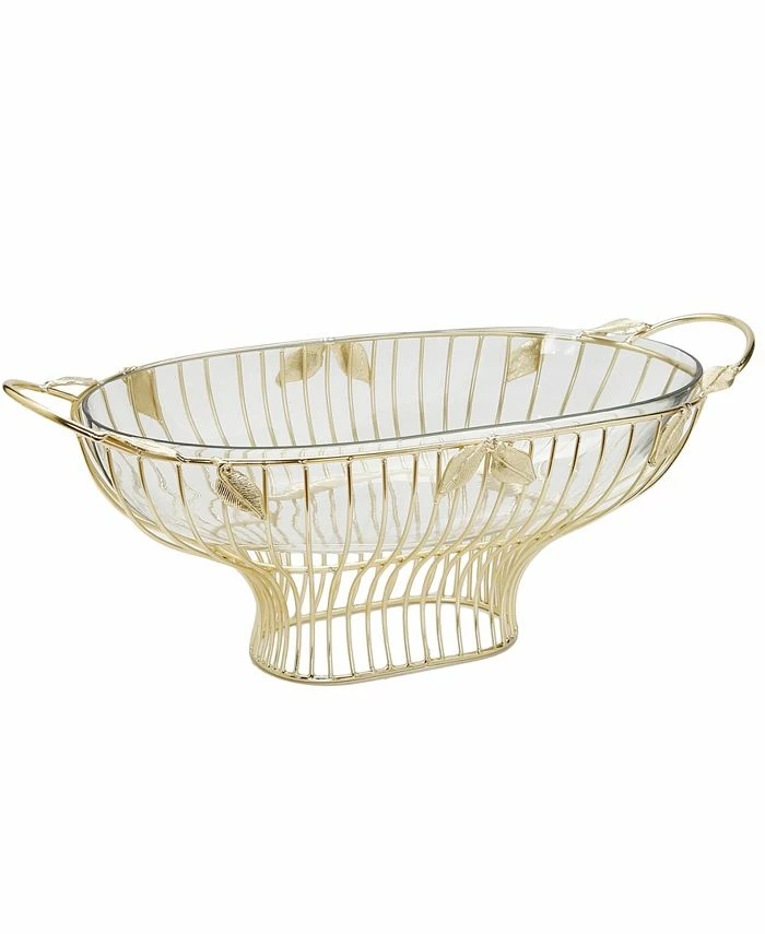 Classic Touch Leaf Oval Shaped Bowl With Glass Insert