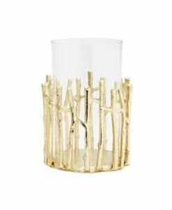 Classic Touch Glass Hurricane Or Floral Vase With Twig Design Set, 2 Piece