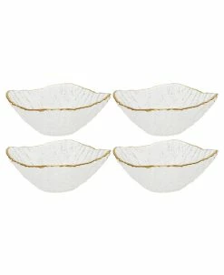 Classic Touch Rushed Glass Square Dessert Bowl With Rim, Set Of 4