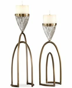 Uttermost Carma 2-Pc. Bronze-Finish & Glass Candle Holder Set