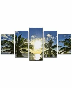 Ready2HangArt Niue Palms Sunset 5 Piece Wrapped Canvas Coastal Wall Art Set, 30 X 60